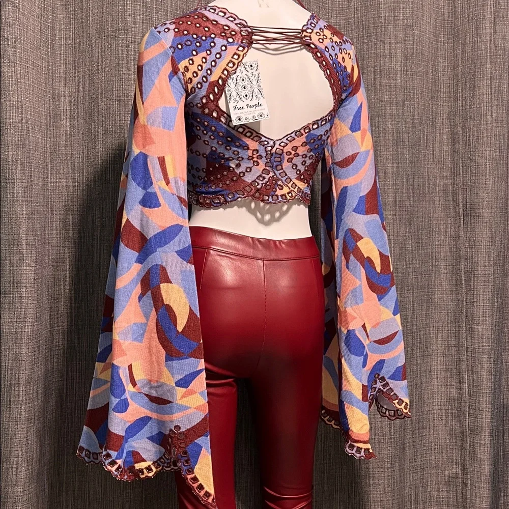 NWT Free People Eyes On You Lace Up Top Pacific Combo RARE TRIM COLOR XS